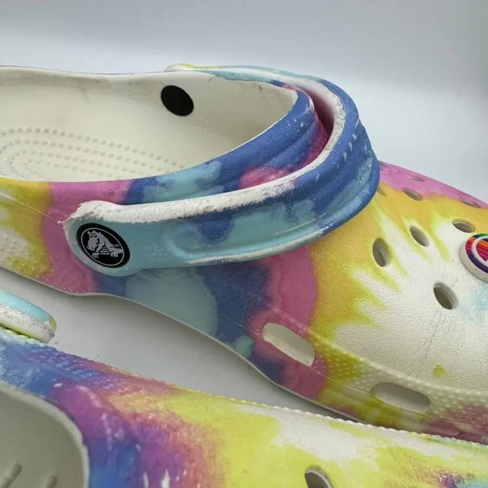 Crocs Classic Tie Dye Clog Women’s 8 Men’s 6 Multicolor Virgo Peace Charms
